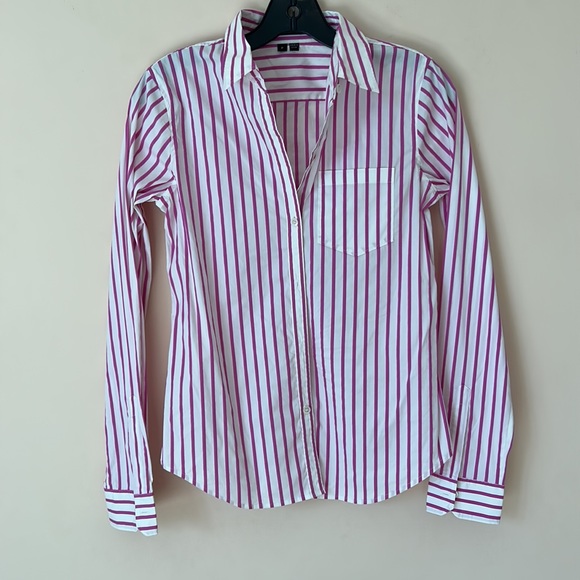 Theory pink/white striped cotton/nylon/poly blouse - Picture 5 of 5